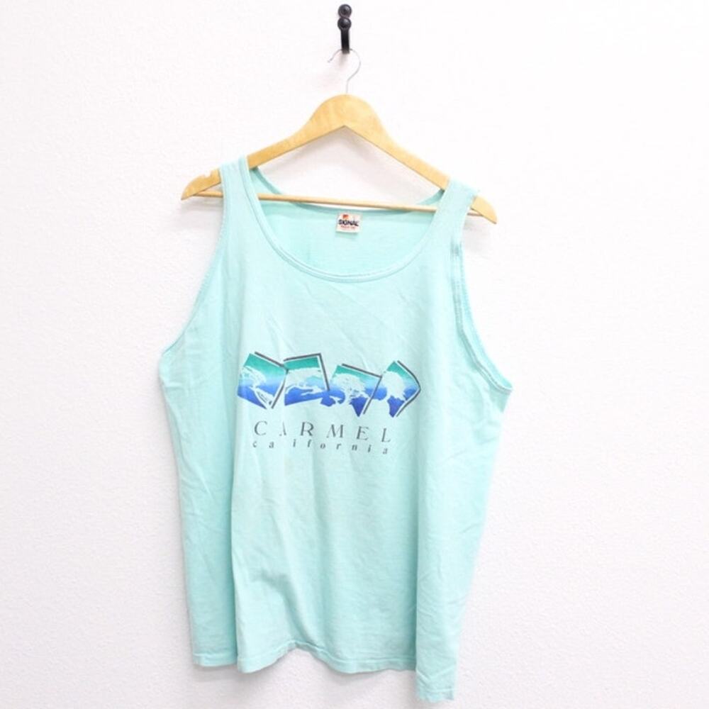 Vintage 80s Carmel California Tank Top Menโs XL Blue Souvenir Shirt